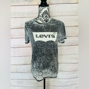 Levi’s Women’s Grey Logo Distressed Short Sleeve Crew Neck Lightweight T-shirt S